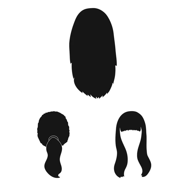Peinado femenino iconos negros en colección de conjuntos para el diseño. Elegante corte de pelo vector símbolo stock web ilustración . — Archivo Imágenes Vectoriales