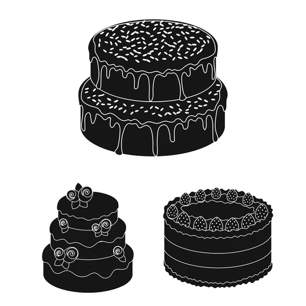 Cake and dessert black icons in set collection for design. Holiday cake vector symbol stock web illustration. — Stock Vector