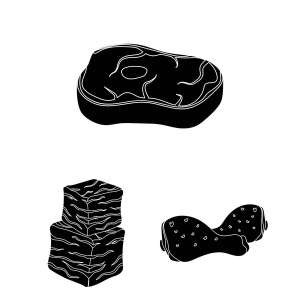 Diferentes iconos de carne negra en la colección de conjuntos para el diseño. Carne producto vector símbolo stock web ilustración . — Vector de stock