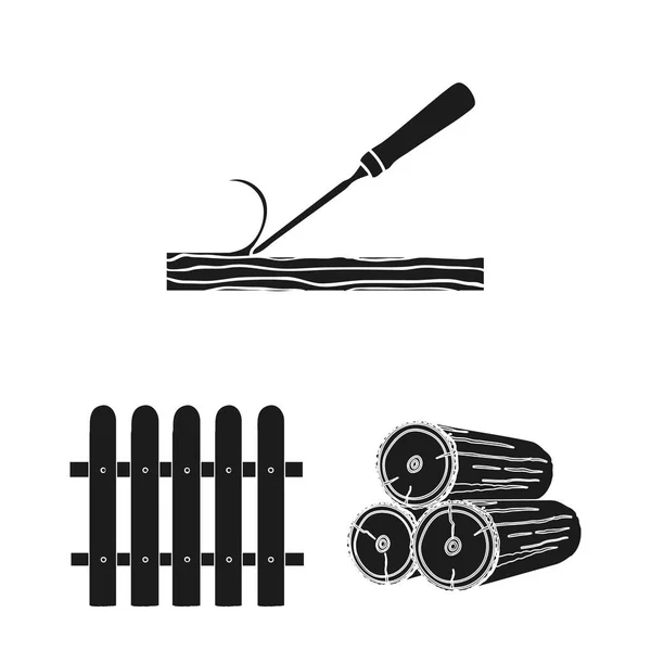 Sawmill and Timber black icons in set collection for design. Hardware and Tools vector symbol stock web illustration. — Stock Vector