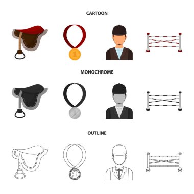 Eyer, madalya, şampiyon, kazanan. Hipodrom ve at koleksiyonu Icons set çizgi film, anahat, tek renkli stil vektör simge stok çizim web.