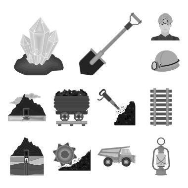 Set koleksiyonu tasarım için sanayi tek renkli simgeler madencilik. Cihazlar ve sembol stok web illüstrasyon vektör.