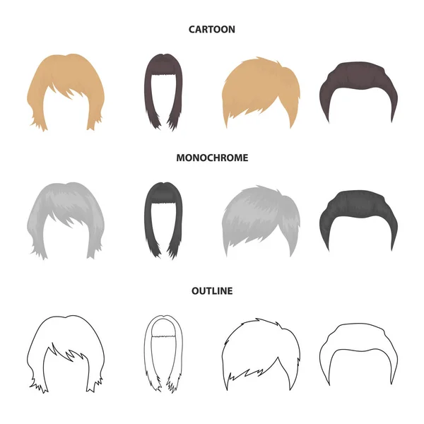 Moustache et barbe, dessins animés coiffures, contour, icônes monochromes dans la collection set pour le design. Élégante coupe de cheveux vectoriel symbole stock illustration web . — Image vectorielle