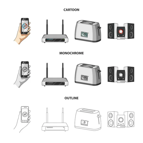 Electrodomésticos y equipos de dibujos animados, contorno, iconos monocromáticos en la colección de conjuntos para design.Modern electrodomésticos vector símbolo stock web ilustración . — Vector de stock