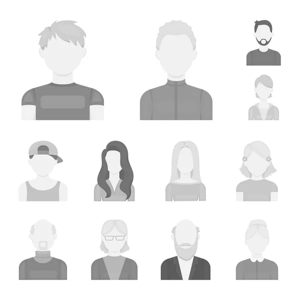 Avatar och ansikte svartvita ikoner i set insamling för design. En person utseende vektor symbol lager web illustration. — Stock vektor