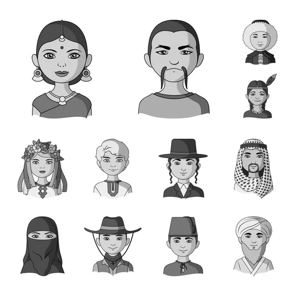 Os ícones monocromáticos da raça humana na coleção de conjuntos para design. Pessoas e nacionalidade símbolo vetorial ilustração web . —  Vetores de Stock