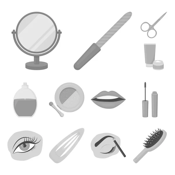 Makeup and cosmetics monochrome icons in set collection for design. Makeup and equipment vector symbol stock web illustration. — Stock Vector