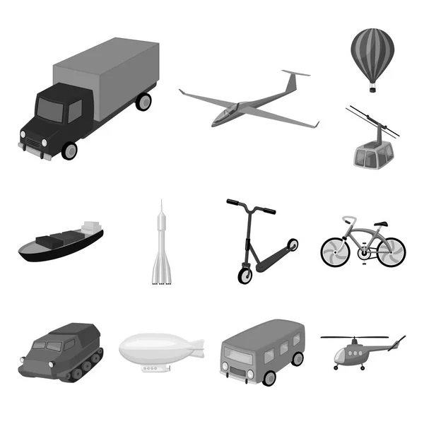 Verschillende soorten vervoer zwart-wit pictogrammen in set collectie voor design. Auto en schip symbool voorraad web vectorillustratie. — Stockvector