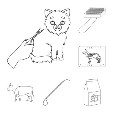 Set koleksiyonu tasarım için hayvan hastalıklarıyla ilgili klinik anahat simgeleri. Evde beslenen hayvan vektör simge stok web illüstrasyon tedavisinde.