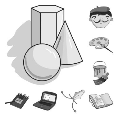 Ressam ve çizim tek renkli simgeler set koleksiyonu tasarım için. Sanatsal aksesuarları sembol stok web illüstrasyon vektör.