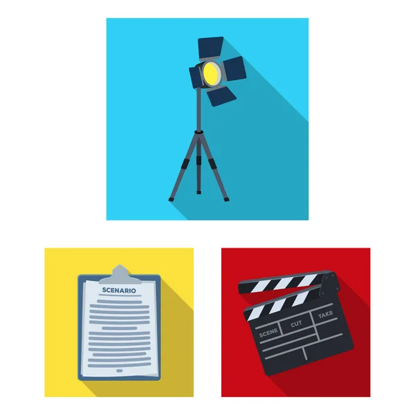 Making a movie flat icons in set collection for design. Attributes and Equipment vector symbol stock web illustration. — Stock Vector