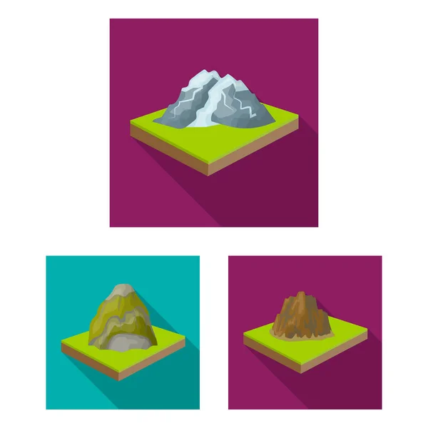 Montañas, iconos planos masivos en la colección de conjuntos para el diseño. La superficie de la tierra vector isométrico símbolo stock web ilustración . — Archivo Imágenes Vectoriales