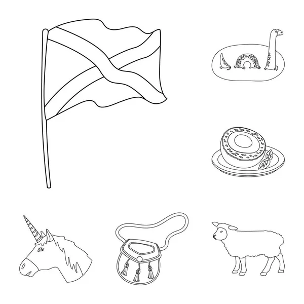País Escócia ícones esboço na coleção de conjuntos para o design. Visitas guiadas, cultura e tradição símbolo vetorial ilustração web . — Vetor de Stock