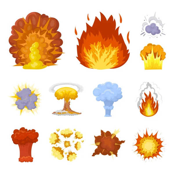 Farklı patlamalar set koleksiyonu tasarım için simgeleri karikatür. Flash ve alev vektör simge stok web çizim.
