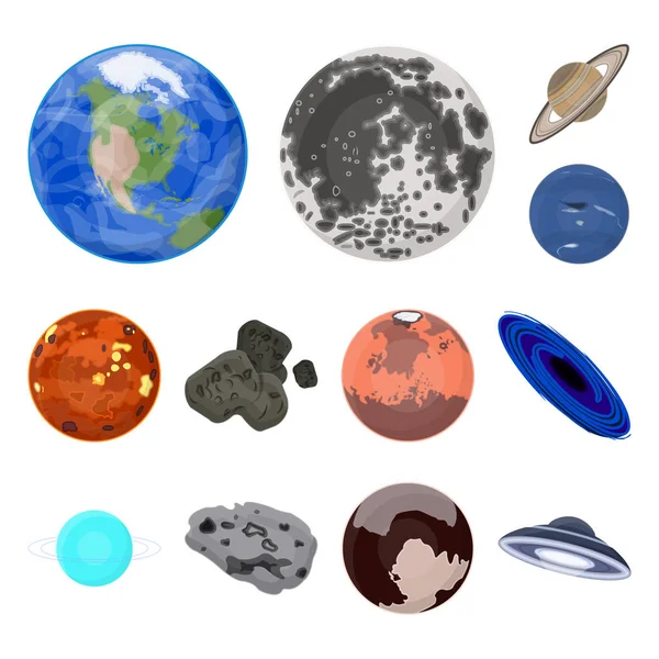 Planetas Del Sistema Solar Iconos Dibujos Animados Colección Conjuntos Para — Vector de stock