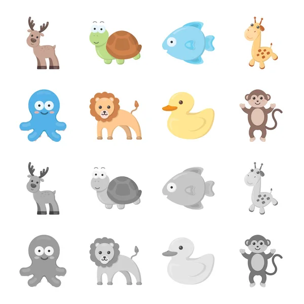 Un dessin animé irréaliste, des icônes animales monochromes dans une collection de décors pour le design. Jouet animaux vecteur symbole stock web illustration . — Image vectorielle