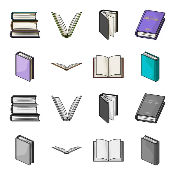 Διάφορα είδη βιβλίων. Βιβλία συλλογή εικόνες που σε καρτουν, μονόχρωμη στυλ διάνυσμα σύμβολο μετοχής εικονογράφηση web. — Διανυσματικό Αρχείο