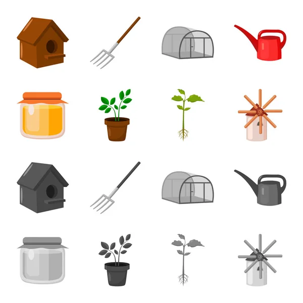 Banco de mel, planta, mill.Farm conjunto de ícones de coleção em desenhos animados, estilo monocromático símbolo vetorial estoque ilustração web . —  Vetores de Stock