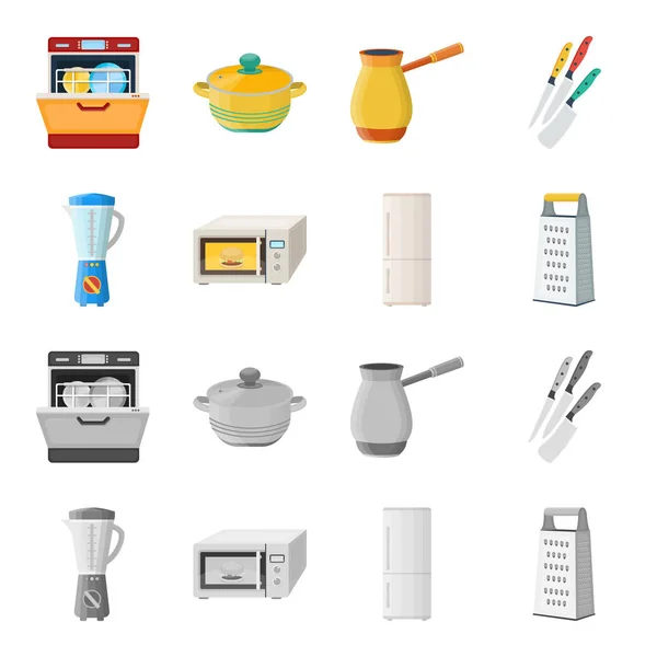 Κουζίνα εξοπλισμό γελοιογραφία, μονόχρωμες εικόνες set συλλογής για το σχεδιασμό. Κουζίνας και αξεσουάρ σύμβολο μετοχής web εικονογράφηση διάνυσμα. — Διανυσματικό Αρχείο