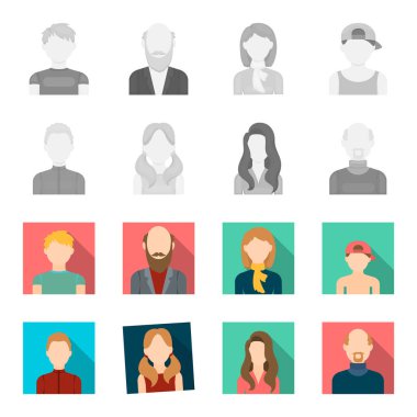 Çocuk sarışın, kel adam, kuyrukları, kızla kadın. Avatar toplama simgeler tek renkli, düz stil vektör simge stok çizim web ayarla..