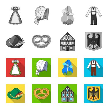 Ülke Almanya tek renkli, set koleksiyonu tasarım için düz simgeler. Almanya ve dönüm noktası sembol stok web illüstrasyon vektör.