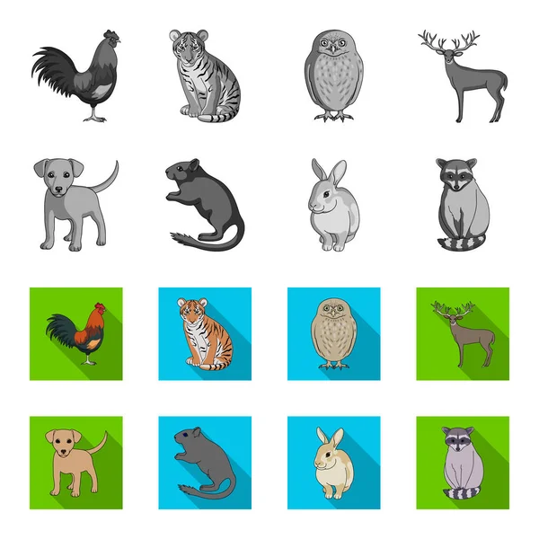 Cachorro, roedor, conejo y otras especies de animales.Los animales establecen iconos de colección en monocromo, vector de estilo plano símbolo stock illustration web . — Vector de stock