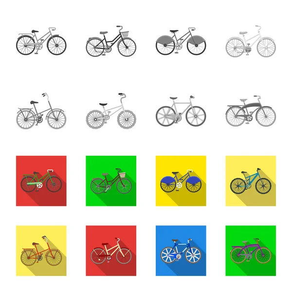 Bicicleta para niños y otros tipos. Diferentes bicicletas establecen iconos de la colección en monocromo, vector de estilo plano símbolo stock ilustración web . — Vector de stock