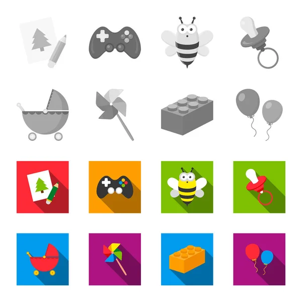 Stroller, windmill, lego, balloons.Toys set collection icons in monochrome,flat style vector symbol stock illustration web. — Stock Vector