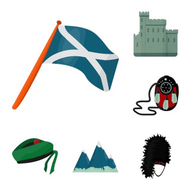 Set koleksiyonu tasarım için ülke İskoçya karikatür simgeler. Gezi, kültür ve gelenek sembol stok web illüstrasyon vektör.