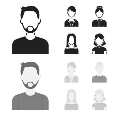 Sakal ve bıyık, Kızıl saçlı bir kız, yaşlı bir kadın, Sarışın olan bir adam. Avatar toplama simgeler siyah, tek renkli stil vektör simge stok çizim web içinde ayarla..