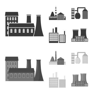 Sanayi, üretim. Fabrika toplama simgeler siyah, monochrom stil vektör simge stok çizim web içinde ayarla..