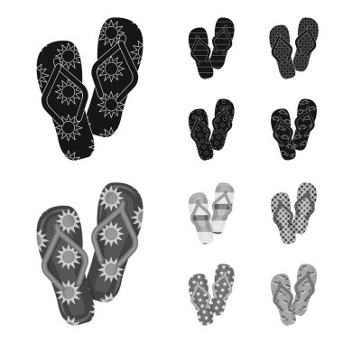 Parmak arası terlik siyah, set koleksiyonu tasarım için monochrom simgeler. Beach Ayakkabı sembol stok illüstrasyon vektör.