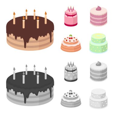 Tatlım, tatlı, krema, şeker pekmezi. Kek ülke toplama simgeler çizgi film, tek renkli stil vektör simge stok çizim web ayarla..