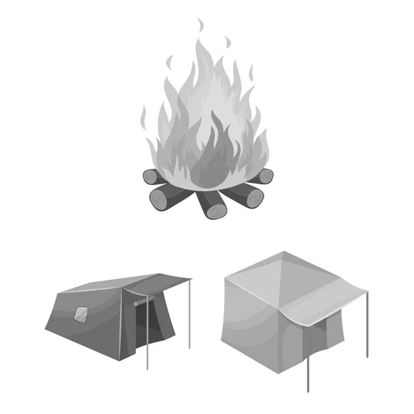 Diferentes tipos de carpas iconos monocromáticos en la colección de conjuntos para el diseño. Refugio temporal y vivienda vector símbolo stock web ilustración . — Vector de stock