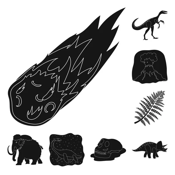 Δεινόσαυροι διαφορετικές μαύρες εικόνες set συλλογής για το σχεδιασμό. Προϊστορικών ζώων διάνυσμα σύμβολο μετοχής web εικονογράφηση. — Διανυσματικό Αρχείο