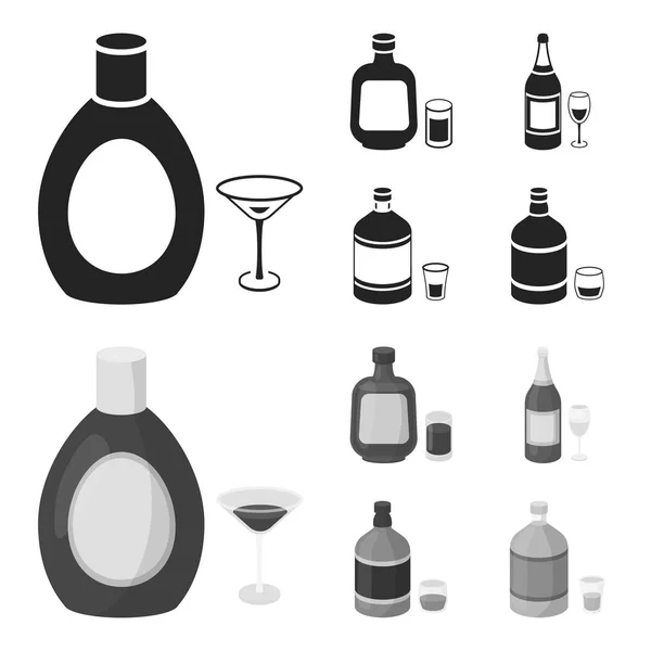 Likér, čokoláda, šampaňské, absint, bylinný likér. Alkohol nastavení kolekce ikon v černé, černobílé stylu vektor symbol akcií ilustrace web. — Stockový vektor