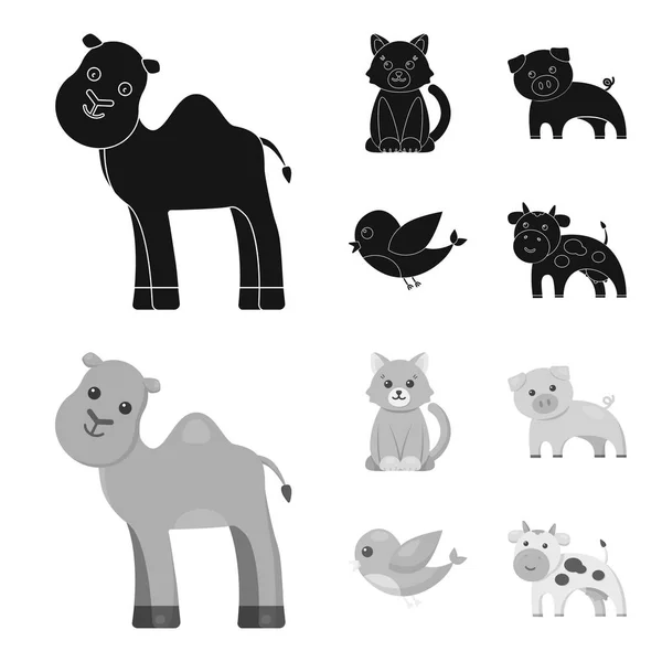 Nerealistické černá, monochrom zvířat ikony v nastavení kolekce pro design. Hračka zvířata vektorové ilustrace symbolů akcií web. — Stockový vektor