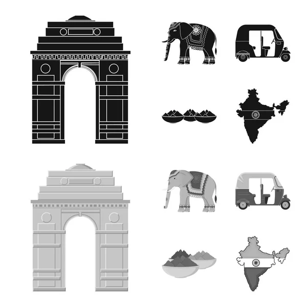Land Indien schwarz, einfarbige Symbole in Set-Kollektion für design.india und Wahrzeichen Vektor-Symbol Stock Web-Illustration. — Stockvektor