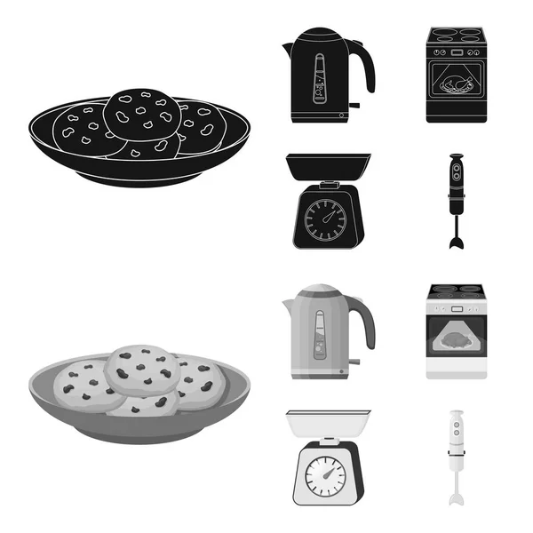 Equipamento de cozinha preto, ícones monocromáticos em coleção de conjuntos para design. Cozinha e acessórios símbolo vetorial ilustração web stock . — Vetor de Stock