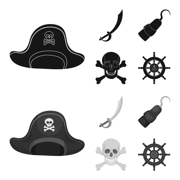 Pirata, bandido, gorra, gancho .Pirates conjunto de iconos de la colección en negro, el estilo monocromo vector símbolo stock ilustración web . — Vector de stock