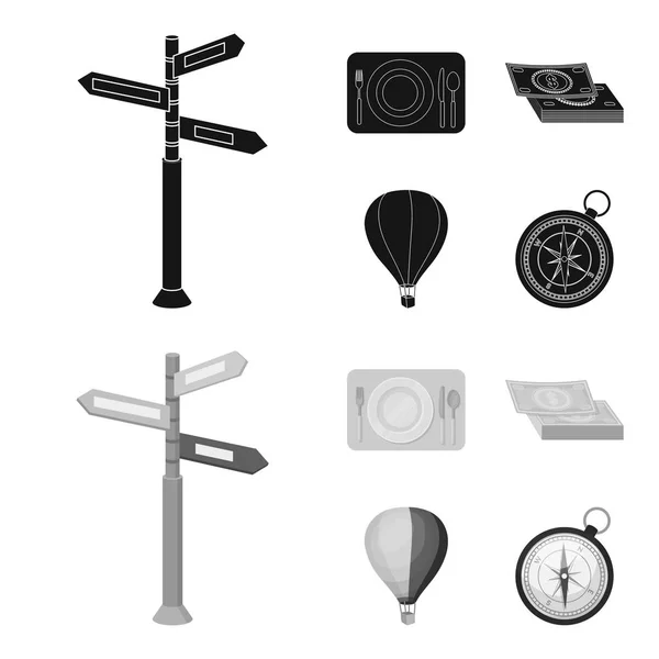 Vacaciones, viajes, puntero, manera, navegación. Descanso y viaje conjunto colección iconos en negro, estilo monocromo vector símbolo stock ilustración web . — Vector de stock
