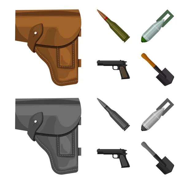 Funda, cartucho, bomba aérea, pistola. Militar y ejército conjunto de iconos de la colección en la historieta, el estilo monocromo vector símbolo stock ilustración web . — Vector de stock