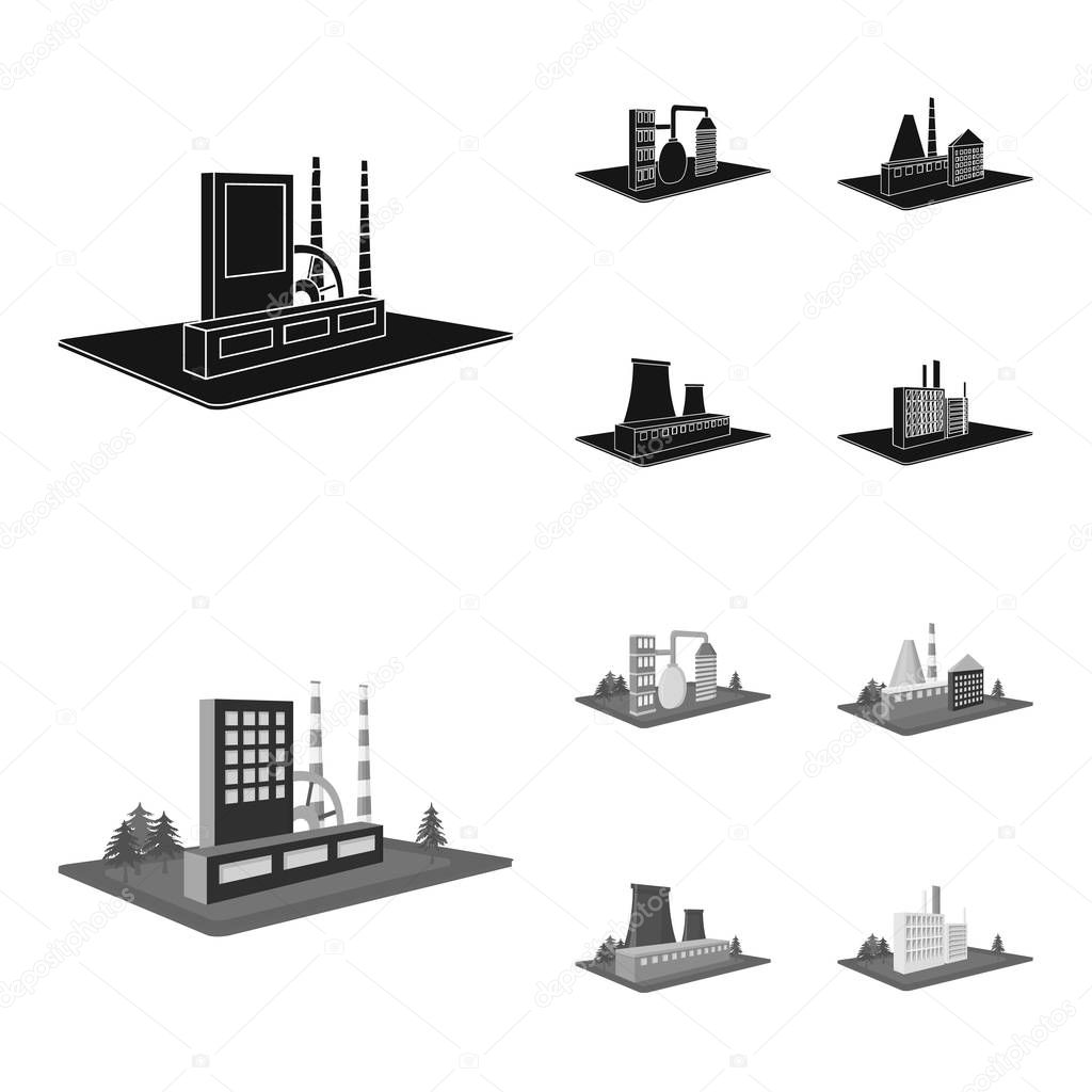 Processing factory,metallurgical plant. Factory and industry set collection icons in black,monochrom style isometric vector symbol stock illustration web.