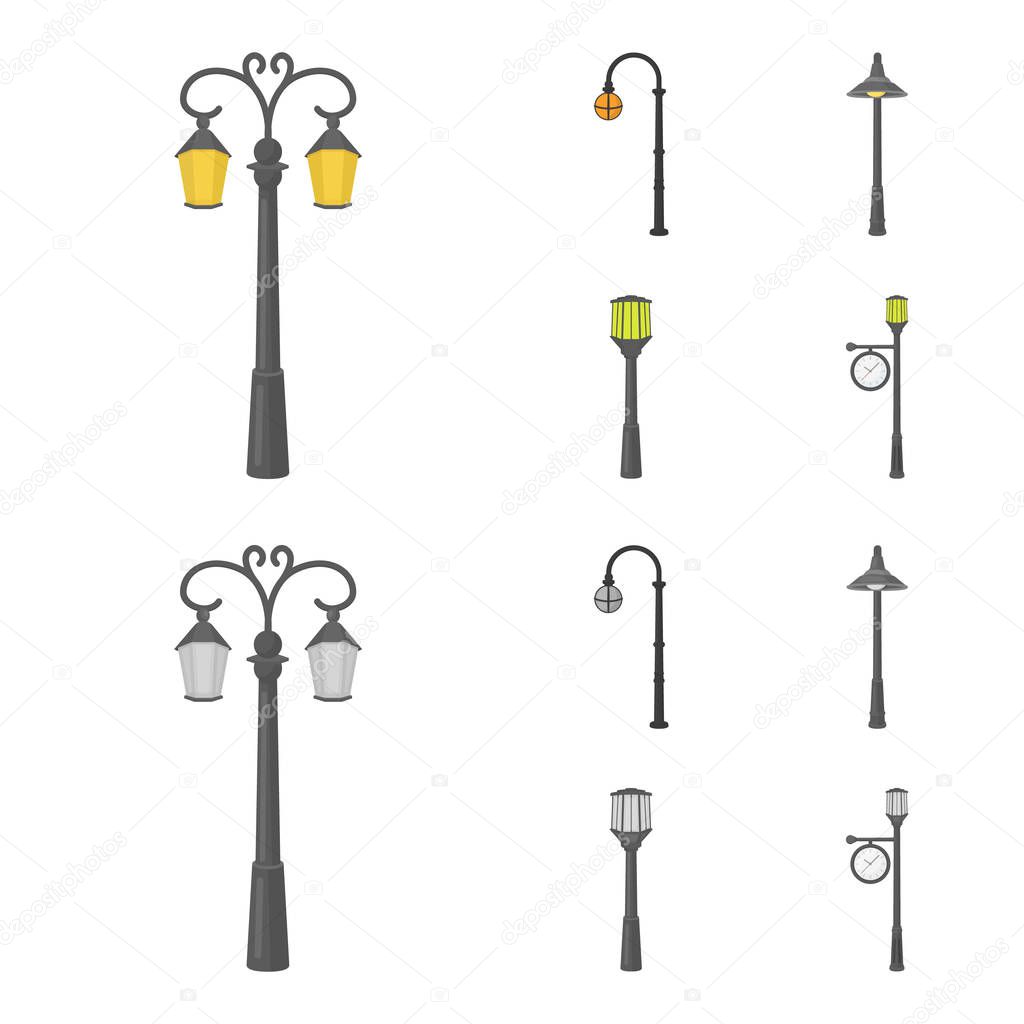 Lamppost in retro style,modern lantern, torch and other types of streetlights. Lamppost set collection icons in cartoon,monochrome style vector symbol stock illustration web.