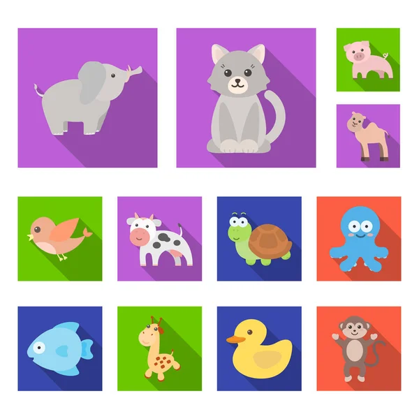 Нереалистичные плоские иконы животных в наборе коллекции для дизайна. Векторные символы игрушек . — стоковый вектор
