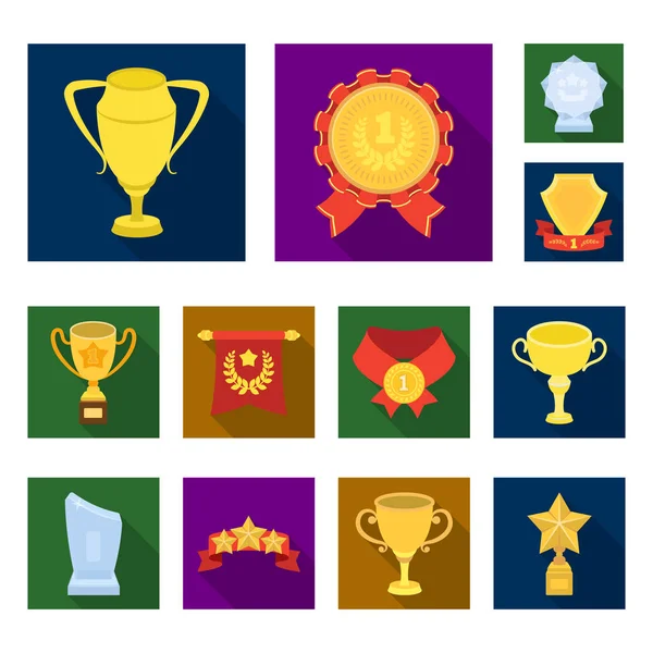 Prêmios e troféus ícones planos na coleção de conjuntos para design.Reward e conquista símbolo vetorial ilustração web estoque . — Vetor de Stock
