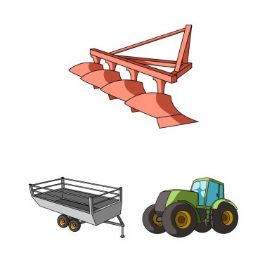 Agricultural machinery cartoon icons in set collection for design. Equipment and device vector symbol stock web illustration. clipart