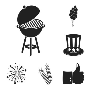 Vatansever gün, set koleksiyonu tasarım için tatil siyah simgeler. Amerikan geleneği vektör simge stok web çizimi.