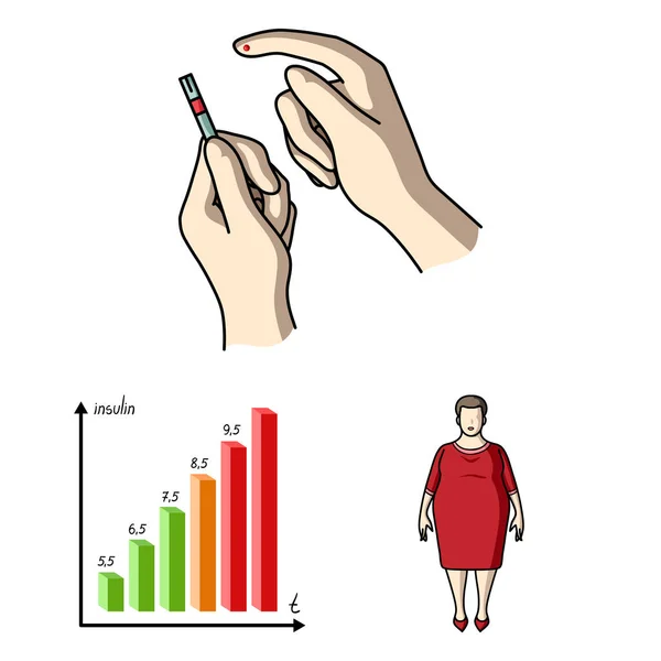 Cukrovka karikatura ikony v nastavení kolekce pro design. Léčba diabetu vektor symbol akcií web ilustrace. — Stockový vektor