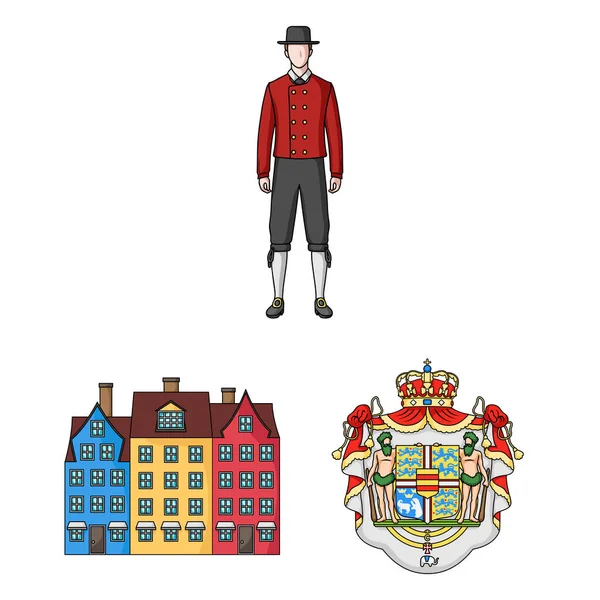 Viajar en Dinamarca iconos de dibujos animados en la colección de conjuntos para el diseño. Dinamarca y atracciones vector símbolo stock web ilustración . — Vector de stock